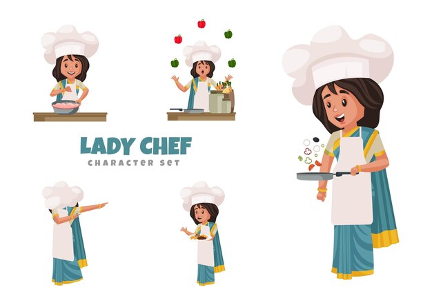 Illustration of lady chef character set