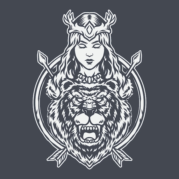 Vector illustration of lady and lion