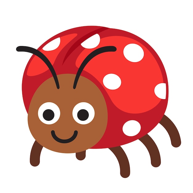 Vettore illustrazione di cartone animato di coccinella bianco su vettore di sfondo