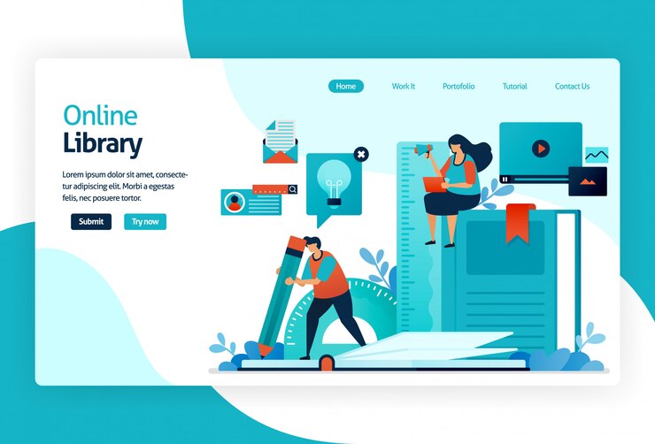 Vector illustration of landing page for digital library