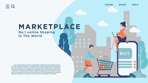 Illustration landing page for marketplace or shopping concept