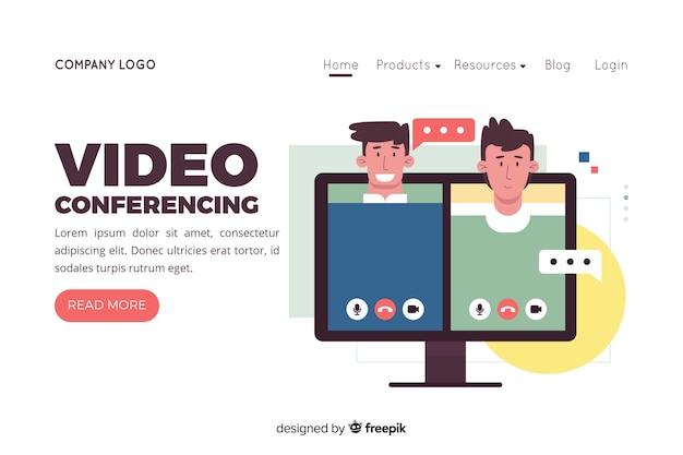 Illustrazione per landing page con il concetto di videoconferenza