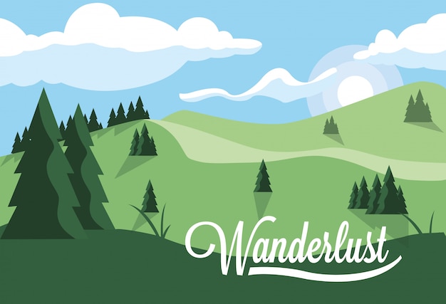 Illustrazione paesaggio foresta wanderlust