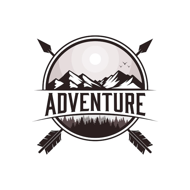 Illustration of landscape outdoor adventure mountain badge or tshirt design