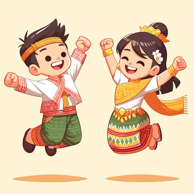 illustration of a Lao new year celebration in flat design style