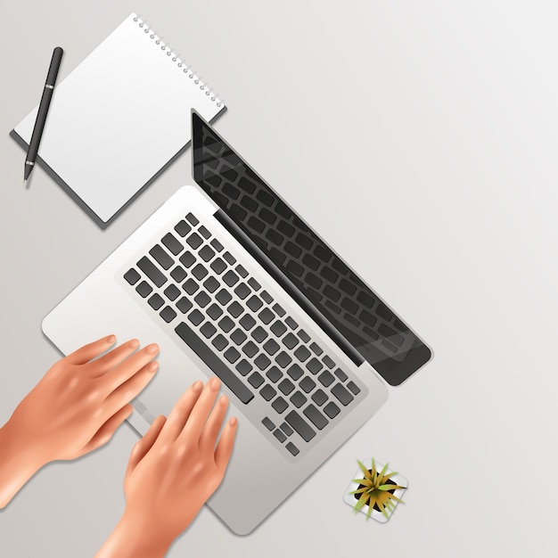 illustration of a laptop on the table top view, work at the computer, laptop