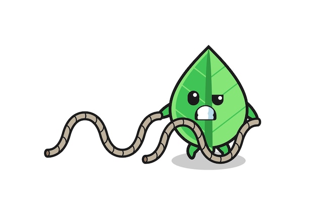 Illustration of leaf doing battle rope workout  cute design