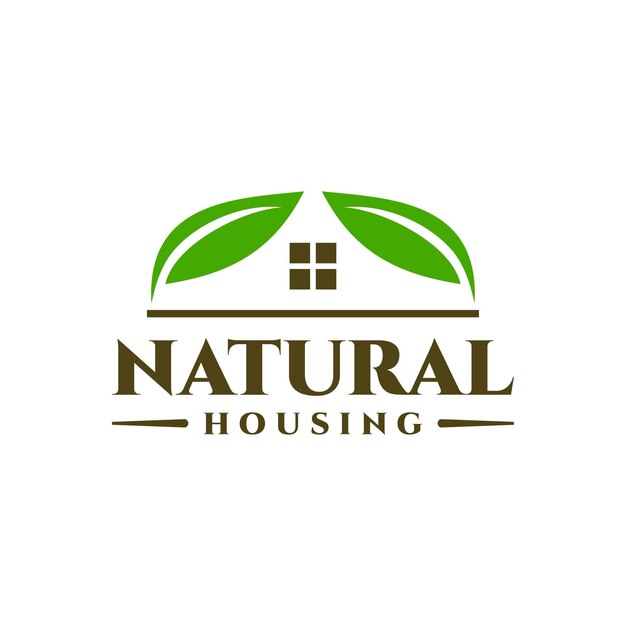 Illustration of a leaf and a house real estate logo with nature theme