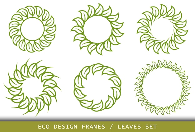 Illustration of leaves floral circular frame Vector illustration set