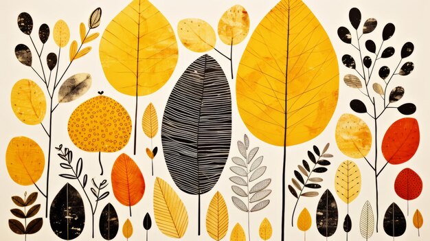 An illustration of leaves in yellow orange and black