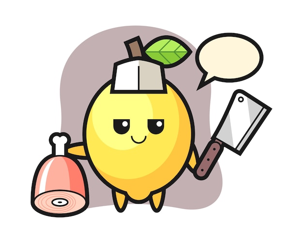 Illustration of lemon character as a butcher