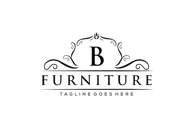 Illustration letter B with beautiful abstract decorations around it for the luxury home furniture co