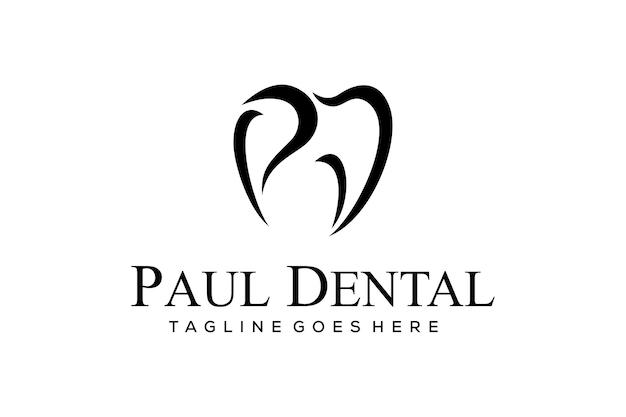 Illustration letter PD sign that is shaped like a tooth for a family dental clinic logo design