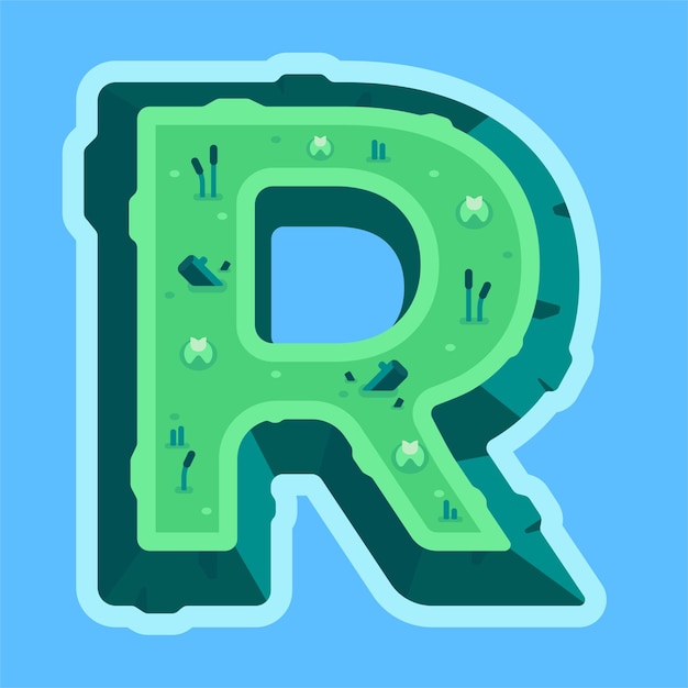 Illustration of the letter R in the form of an island