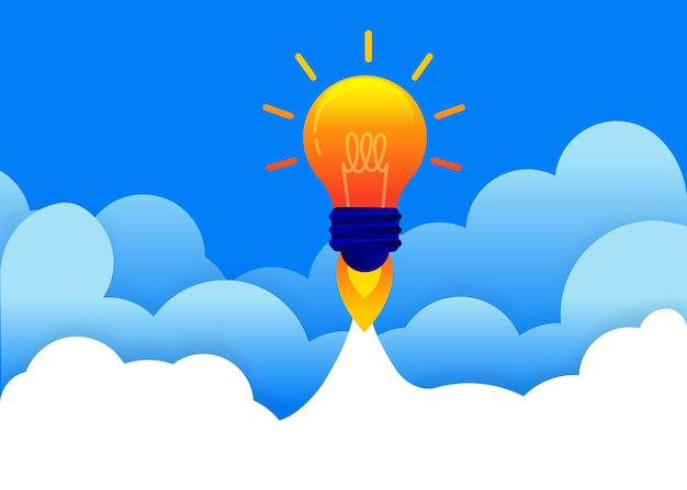 Lampadina dell'illustrazione per l'idea di concetto con il cloud