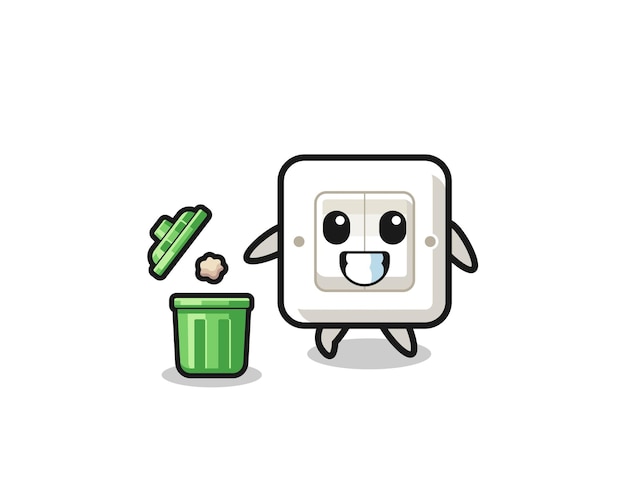 illustration of the light switch throwing garbage in the trash can
