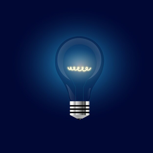 Vector illustration of a lightbulb on a dark blue background