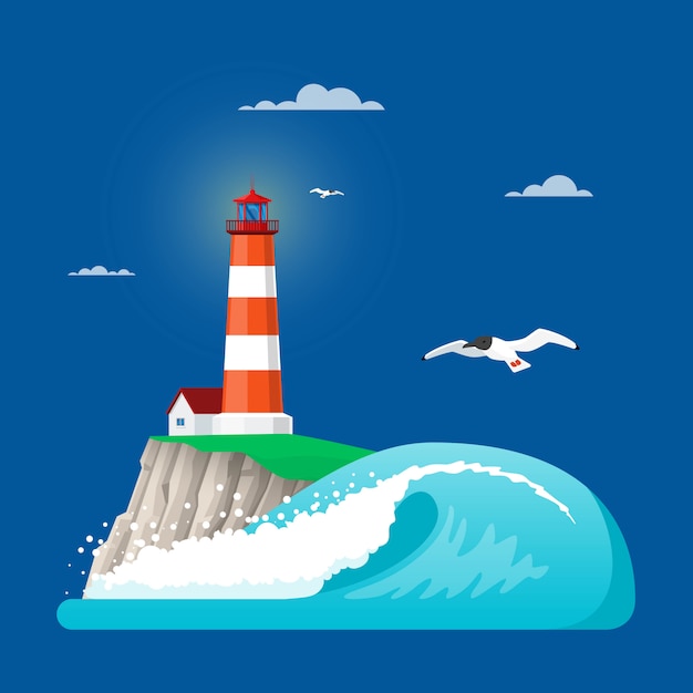 Illustration of lighthouse in flat style