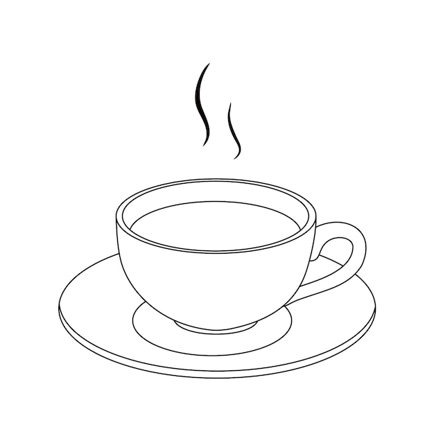 新鮮な熱い一杯のコーヒーまたはお茶を描くイラスト線イタリア語のカップ