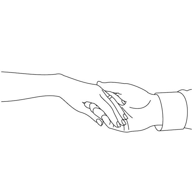 Illustration line drawing a close up of a male and female hands holding each other Couple