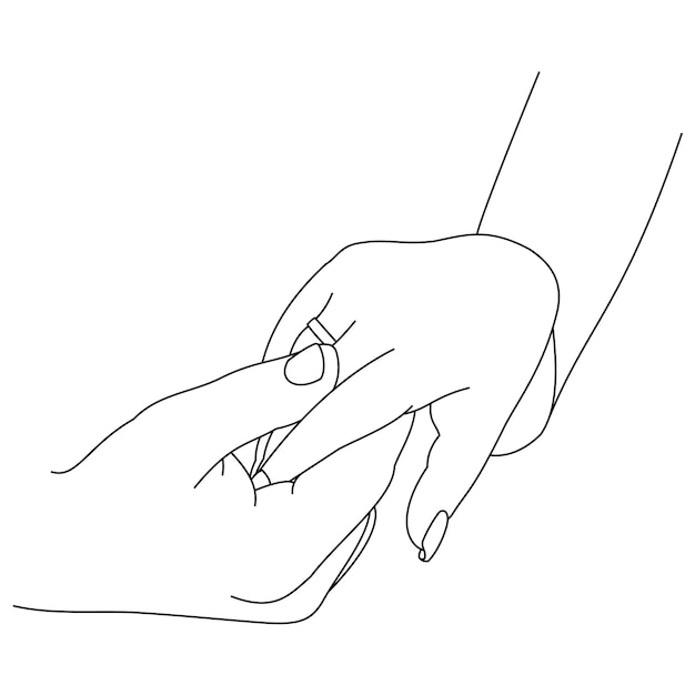 Illustration line drawing a close up of a male and female hands holding each other Couple