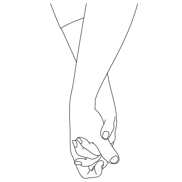 Illustration line drawing a close up of a male and female hands holding each other Couple