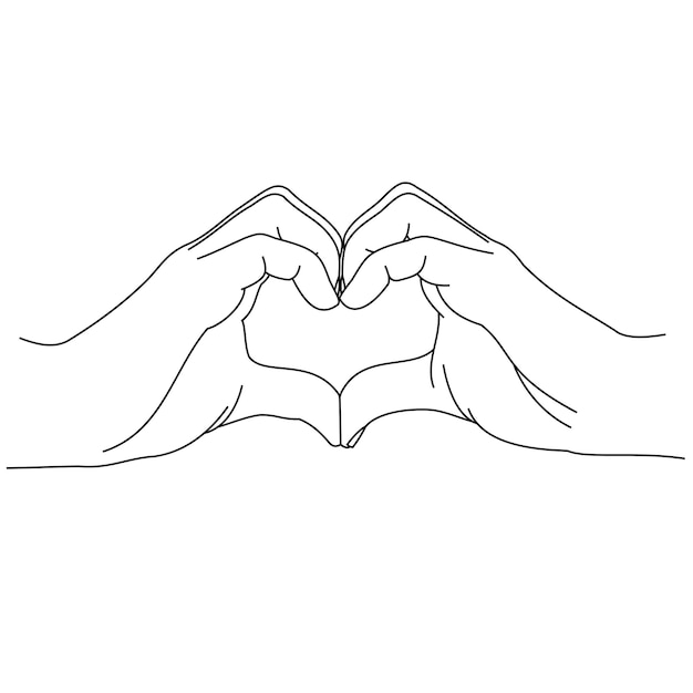 Illustration line drawing a close up woman and man hands showing sign or shape of hearts Heart