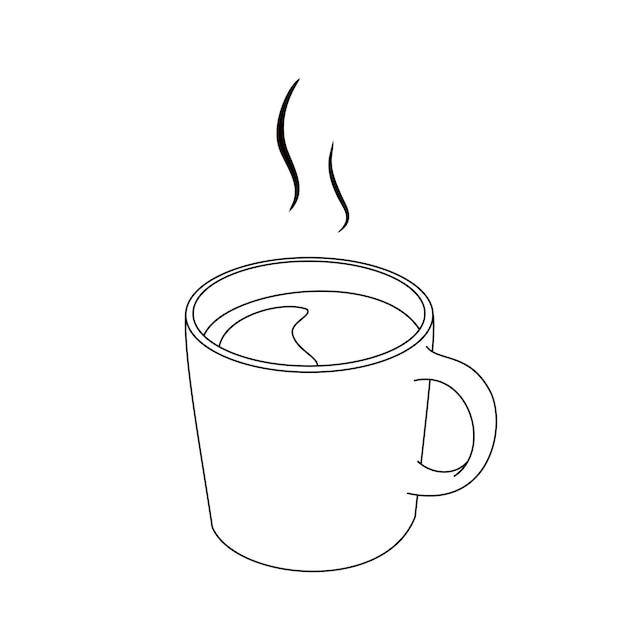 Illustration line drawing a fresh hot cup of coffee or tea Cup of italian