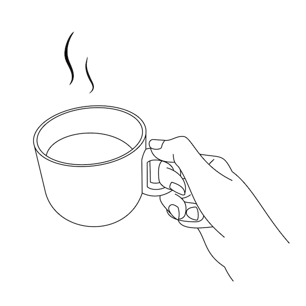 Illustrazione del disegno a tratteggio delle mani in possesso di una tazza di caffè o tè caldo tazza di italiano