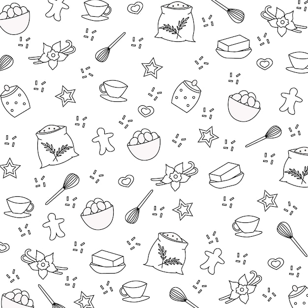 Vettore illustrazione icona lineare vanillacookies uova zuccheriera corolla burro farina wall art design