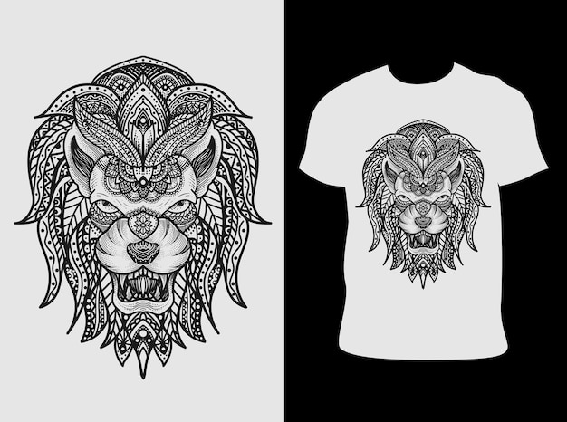 Vector illustration lion head mandala ornament style with t shirt design