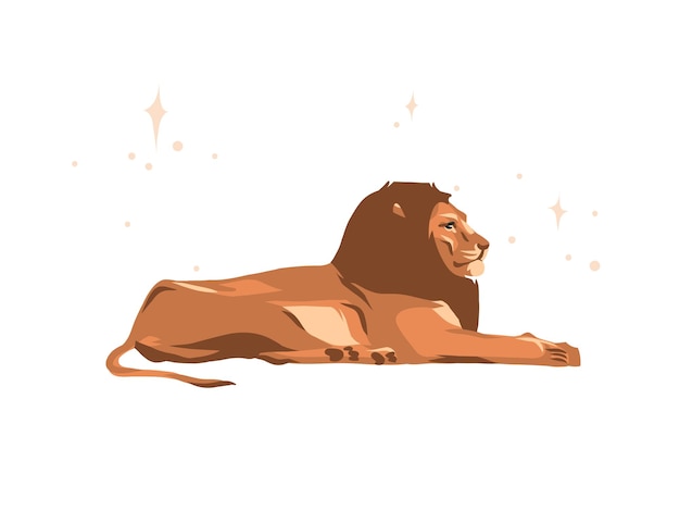 Vector illustration of lion lying down, side view, cartoon style