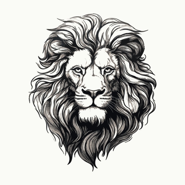 Иллюстрация льва с черно-белым векто