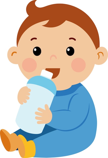 Vector illustration of a little baby boy drinking milk from a plastic bottle