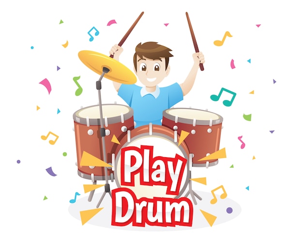 Illustration of Little boy playing drums