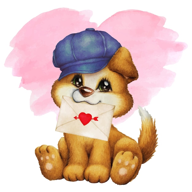 Illustration of little dog with love letter