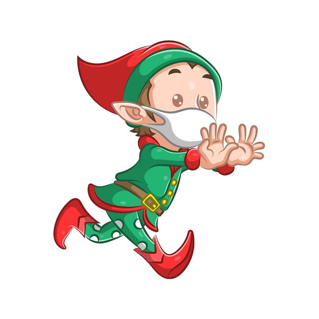 Vector the illustration of the little elf boy with the red shoes is running