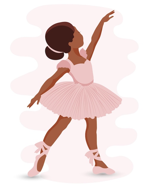 Vector illustration a little girl ballerina in a pink dress and pointe shoes with ribbons