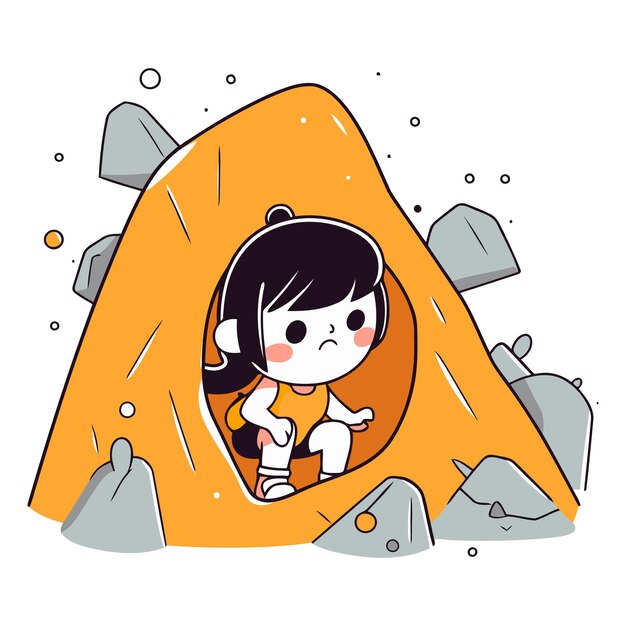 Vector illustration of a little girl climbing a mountain