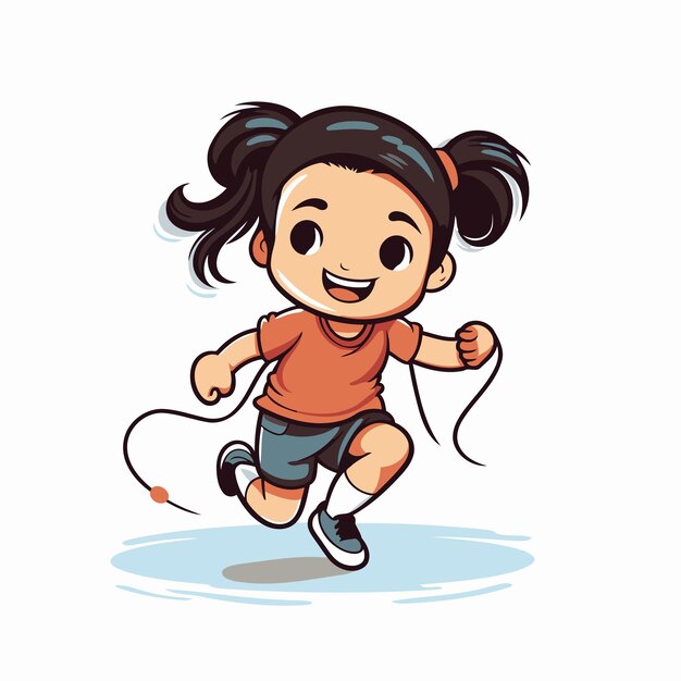 Illustration of a little girl jumping rope isolated on a white background