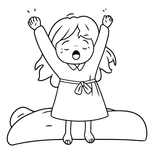 Vector illustration of a little girl in pajamas yawning