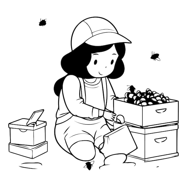 Illustration of a Little Girl Picking Nuts from a Box