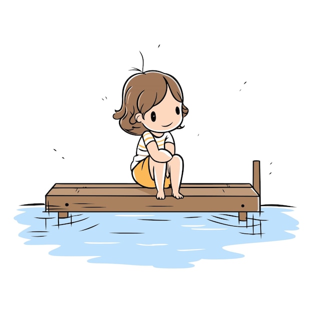 Illustration of a little girl sitting on a jetty vector