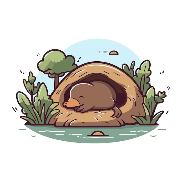 Vector illustration of a little mole sleeping in a nest vector illustration