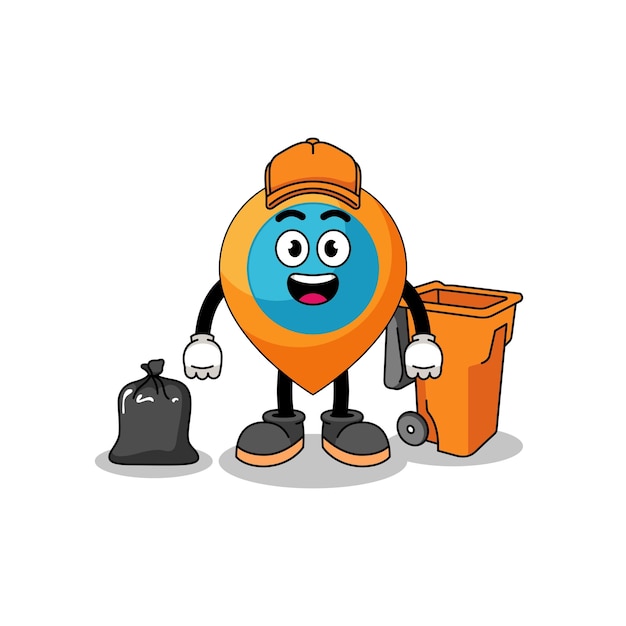 Illustration of location symbol cartoon as a garbage collector