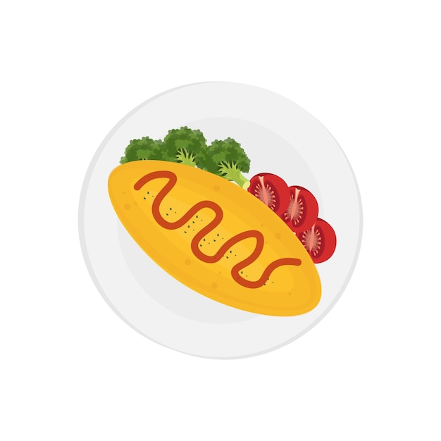 Vettore illustrazione logo del delizioso omurice su un piatto