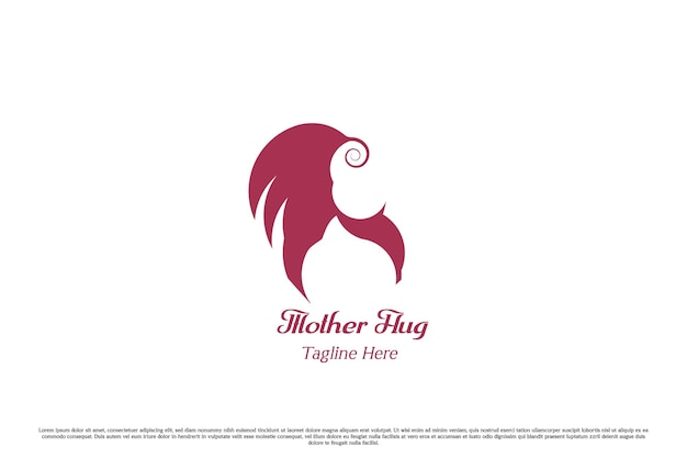 Illustration of logo design of mother holding baby simple flat silhouette of caring affection love