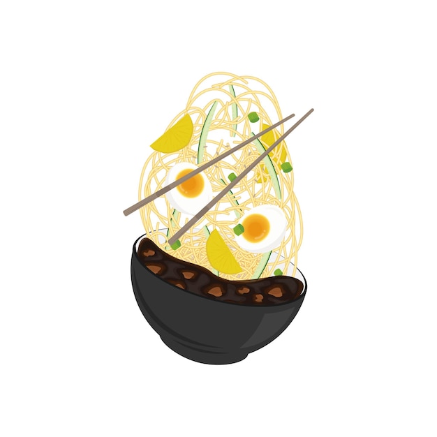 Иллюстрация логотипа корейской лапши Jajangmyeon с соусом из черной соевой пасты