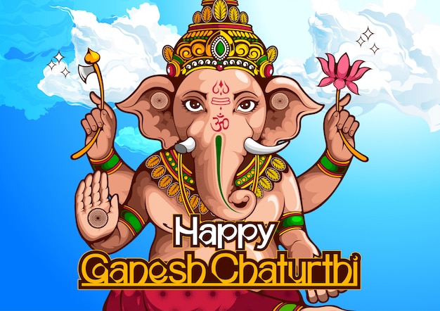 illustration of Lord Ganesha of india for traditional Hindu festival, Ganesha Chaturthi.