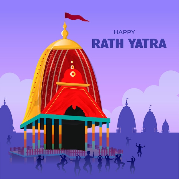 Vector illustration of lord jagannath balabhadra and subhadra on annual rathayatra in odisha festival back